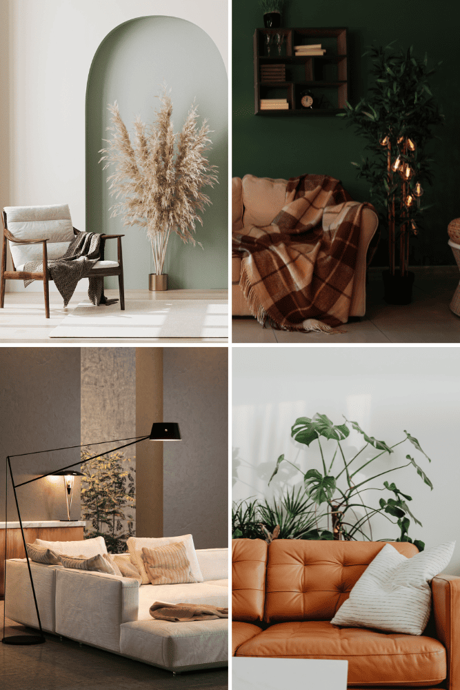 Was passt zu Braun und Grün? 4 Was passt zu Braun und Grün im Wohnzimmer? Hier sieht man eine kleine Auswahl an möglichen Gestaltungsmöglichkeiten. Vom minimalistischen Sessel bis zum Ledersofa entsteht eine gemütliche Atmosphäre.