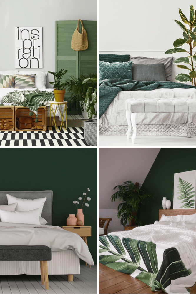 Welche Farbe passt zu Tannengrün? 10 Welche Farbe passt zu Tannengrün im Schlafzimmer? Hier sieht man eine kleine Auswahl an möglichen Gestaltungsmöglichkeiten. Von kleinen Akzenten über Kissen oder Raumtrennern hin zu einer Akzentwand in Tannengrün.