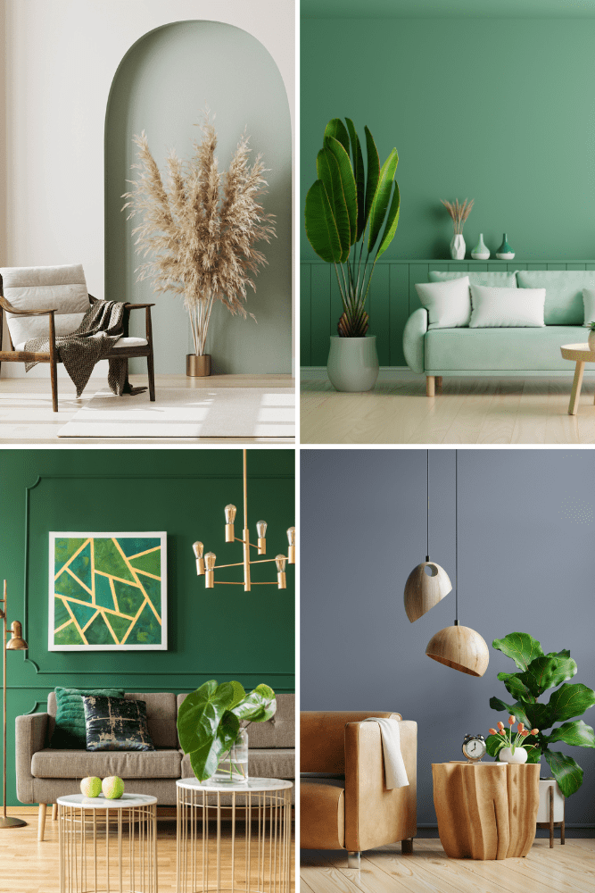 Grün und Blau kombinieren 4 Grün und Blau kombinieren Wohnzimmer - eine kleine Collage mit Farb- und Gestaltungsideen.