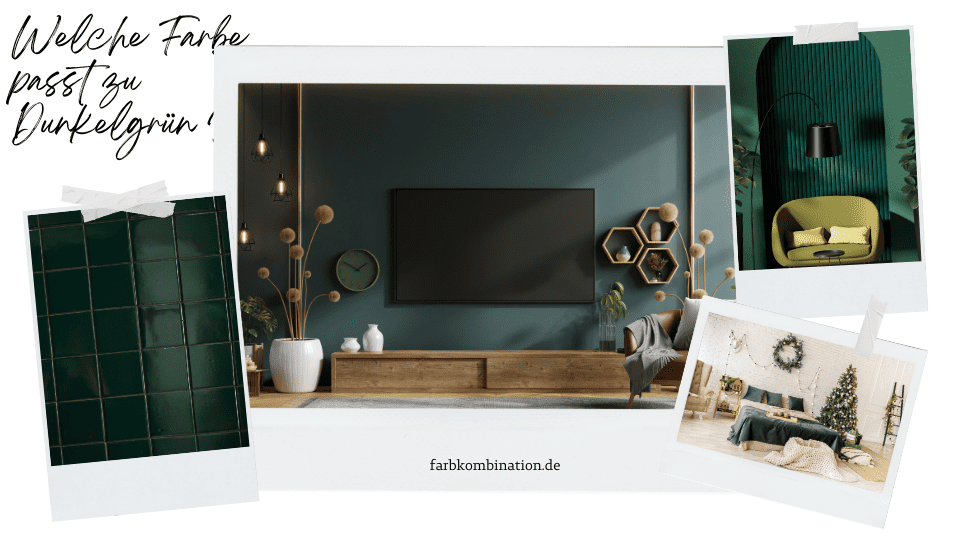 Welche Farbe passt zu Dunkelgrün? 1 Eine kleine Collage über das Thema "Welche Farbe passt zu Dunkelgrün" mit einem Einblick in die Gestaltung für Schlaf-, Wohn und sogar Badezimmer.